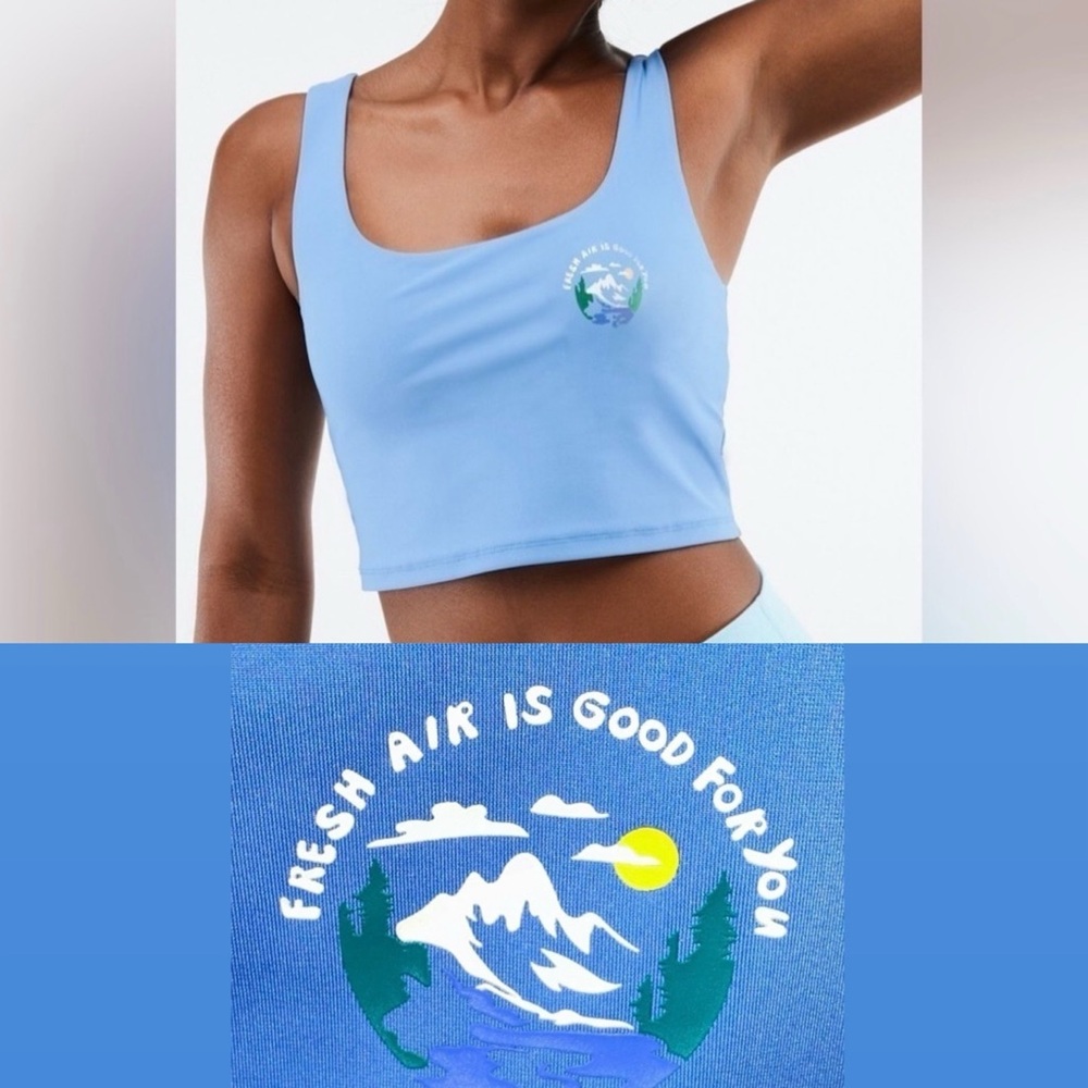 NWT fabletics fresh air Lydia built-in sports bra long line crop tank L